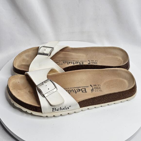 Birkenstock Shoes - Women's Birkenstock Madrid Birko-Flor Buckle Slide Sandals White Sz EUR 39 US 8